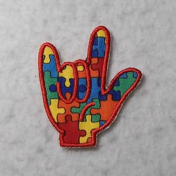 I Love You Sign Language (ASL) (puzzle piece) - MADE to ORDER - Choose Color and Size - fabric Iron on Applique Patch 6241