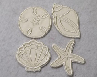 Sand Dollar - Starfish - Shells (mini set of 4) - MADE to ORDER - Choose Color - Iron on Applique Patch 9530   (not for foam trucker hats)