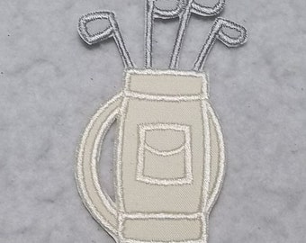 Golf Bag with silver clubs MADE to ORDER - Choose COLOR and Size - fabric Iron on Applique Patch z 9551