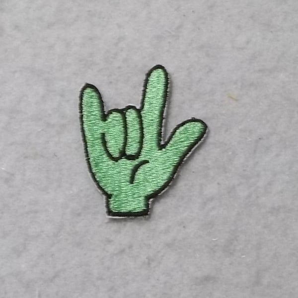 I Love You Sign Language with black outline (ASL) (Mini)- MADE to ORDER - Choose Color and Size - fabric Iron on Fill Stitch Patch 9652