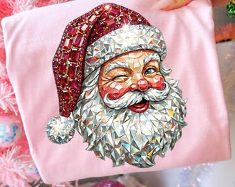 Retro Santa Rhinestone Png, Chistmas Mosaic Shirt Sublimation, Bling Christmas Png, Jeweled Santa Download