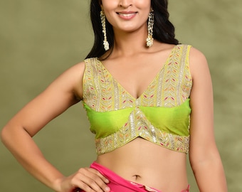 Green Embroidered Georgette Ethnic Wear  Indian Blouse For Saree/Lehenga