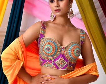 Bustier For Lehenga | Saree Blouse with Spaghetti Straps | Modern Party Wear Corset Blouse