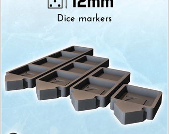 Dice Holder and Wound Objective Marker - 12mm Dice - Design A - Tabletop Accessory for Miniature Games and Wargaming