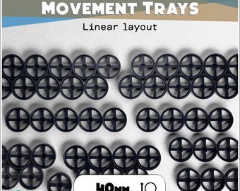 Magnetic movement tray | Linear layout | 40mm bases | Wargaming unit trays | Compatible with 40k & AoS | 2 to 20 slots options