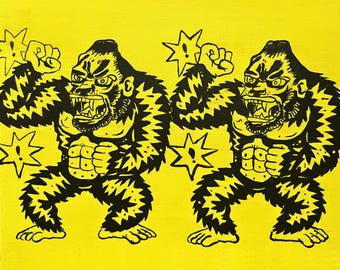 Gorillas Giclee Print, Tattoo Flash Wall Decor, Folk Artwork, Screenprint ,Traditional Tatoos, Tattoo wall art, Psychology Art, Healing Art