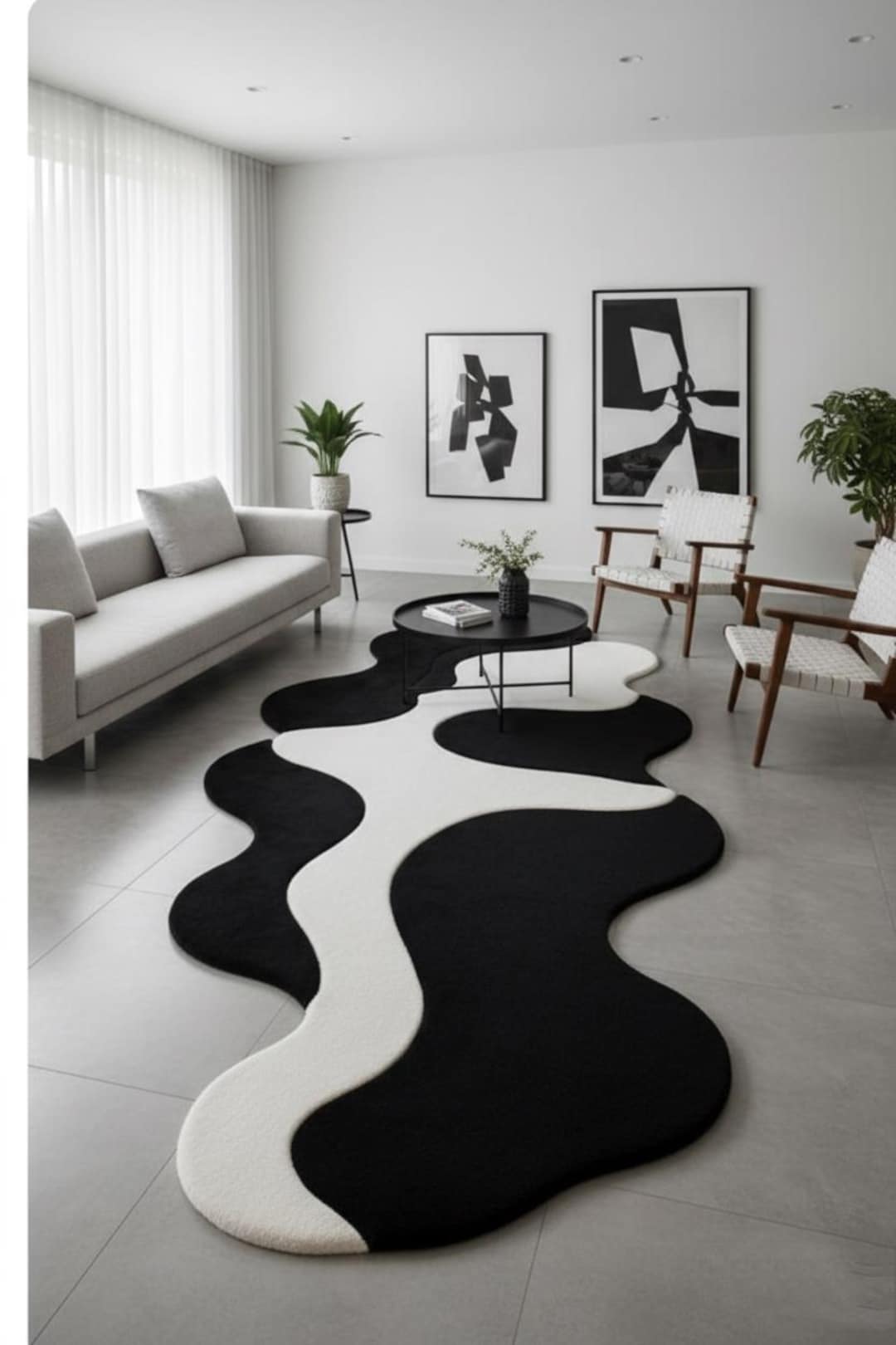 Abstract Black and White Area Rug – Modern Fluid Monochrome Carpet - Etsy