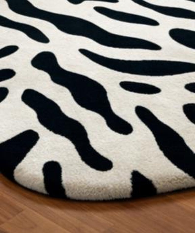 Modern Zebra Print Faux Cowhide Rug - Irregular Shaped Black & White ...
