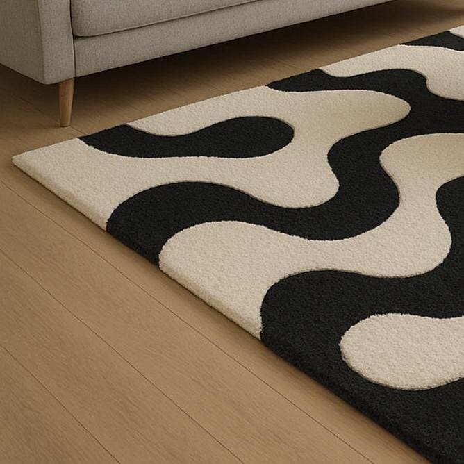 Black and Cream Wavy Rug, High-low Pile, Modern Abstract Area Rug - Etsy