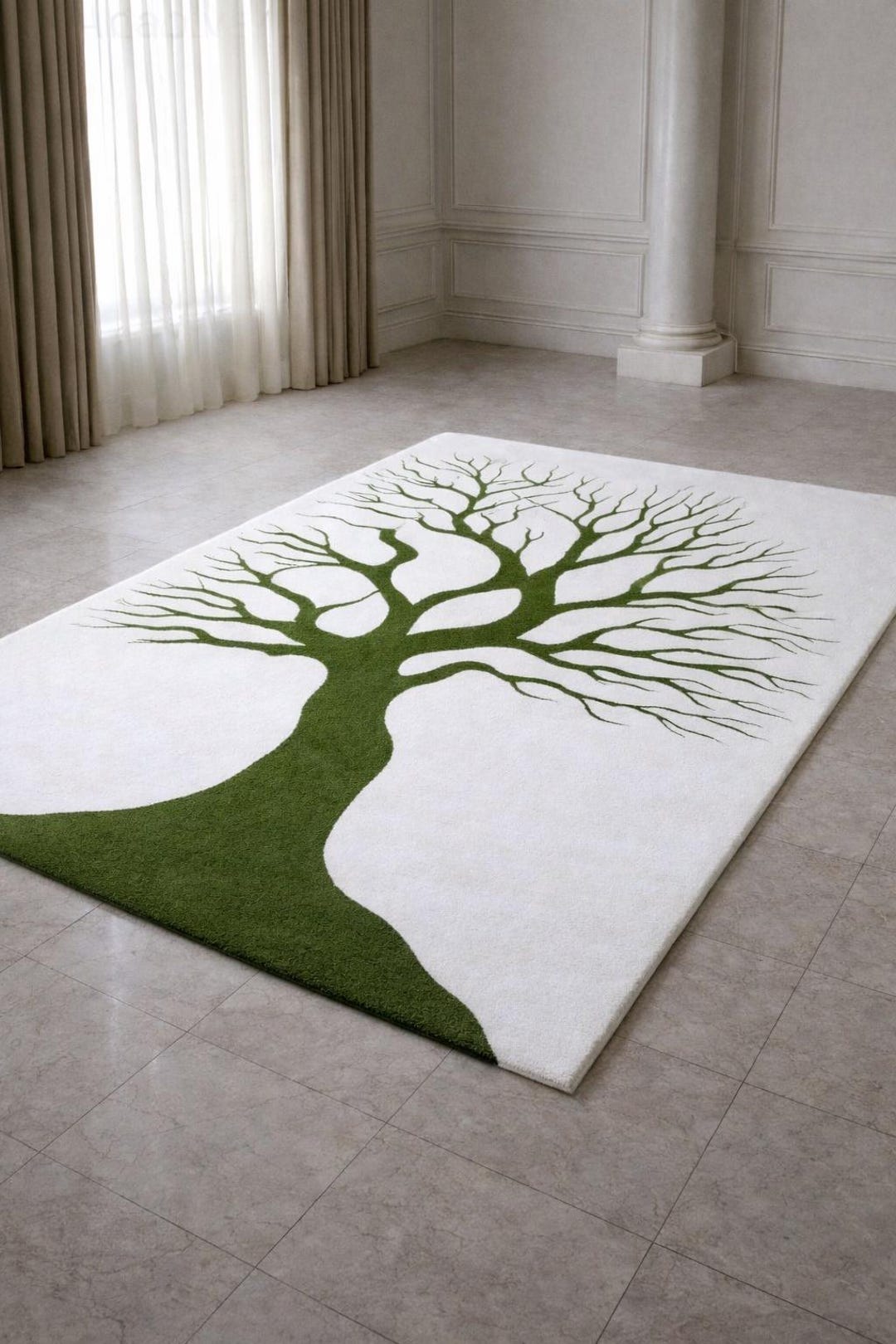 Modern Tree of Life Area Rug, Large Moss Green Silhouette Art Carpet ...