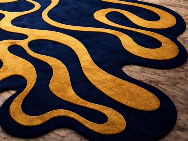 Luxury Abstract Hand Tufted Wool Rug – Navy Blue & Gold - Etsy