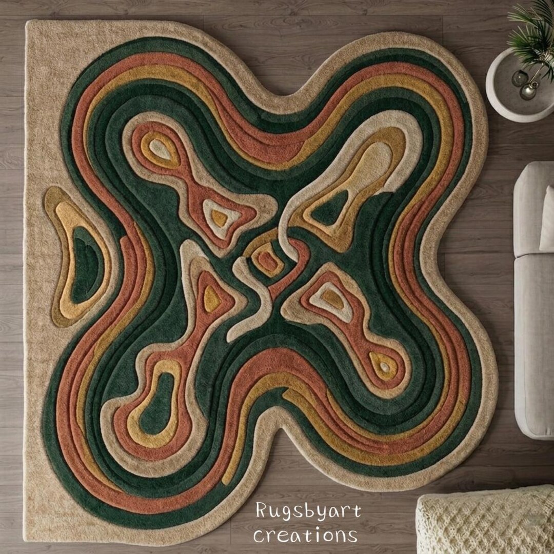 Hand Tufted Wool Rug, Organic Shape, Abstract Artistic Area Rug ...