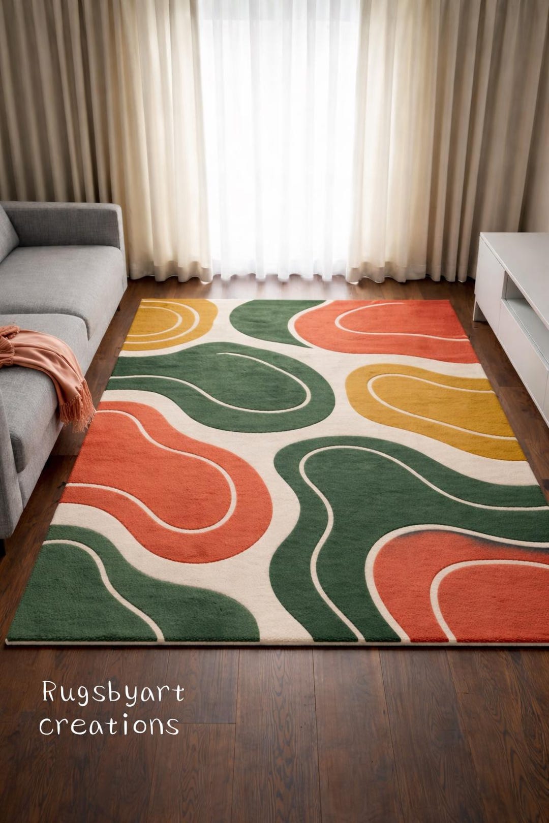 Saturated Colorful Rug Colorful Abstract Rug – Modern Hand Tufted Wool Area Rug, Contemporary ...