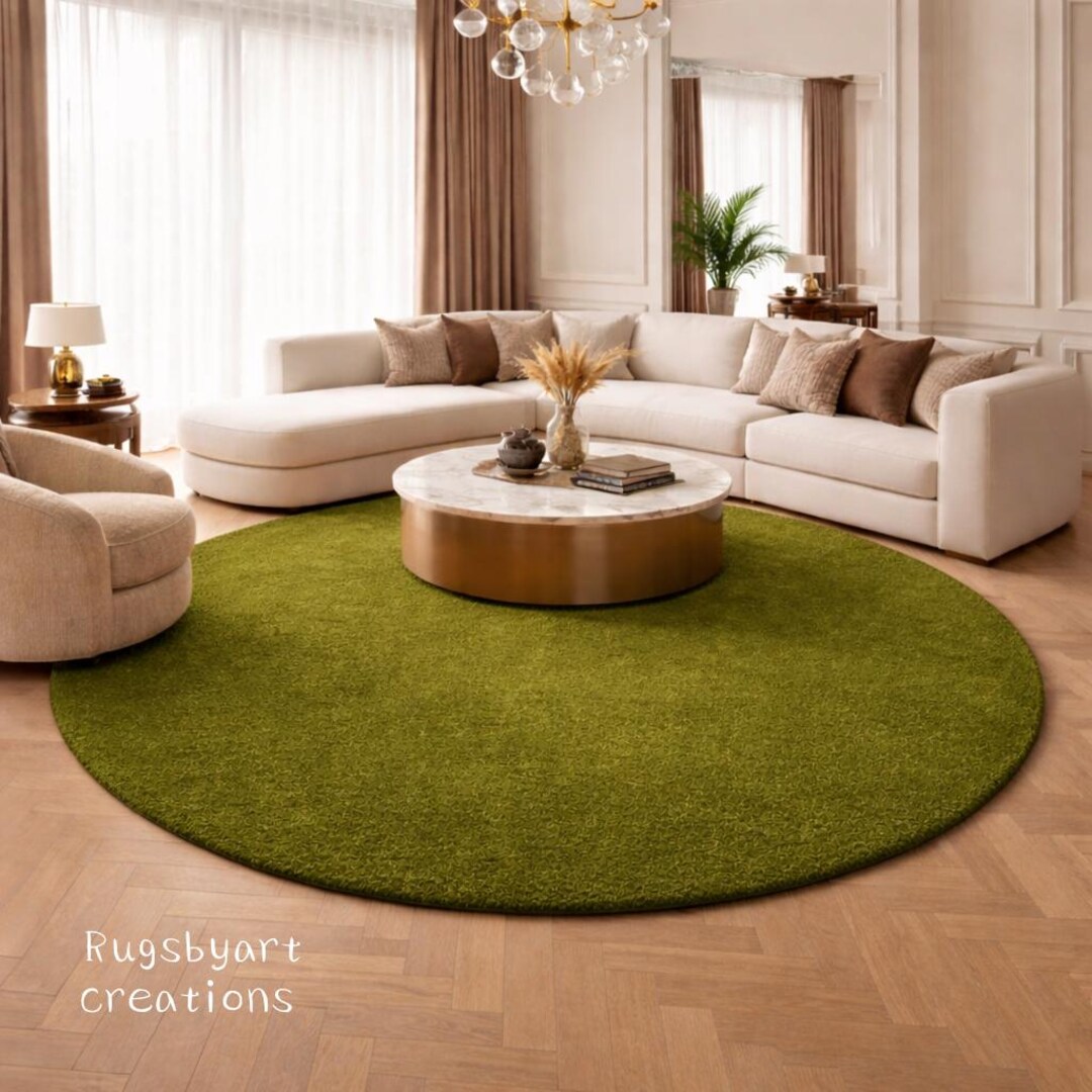 Olive Green Round Rug – Modern Hand Tufted Wool Area Rug – Luxury ...