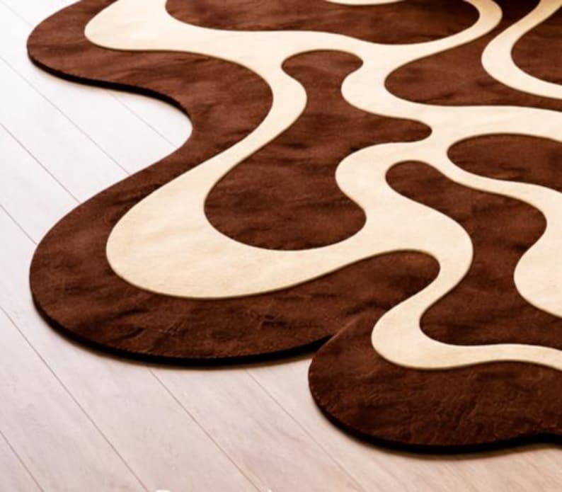 Irregular Abstract Area Rug Modern Abstract Irregular Shape Wool Rug – Brown & Beige Contemporary ...