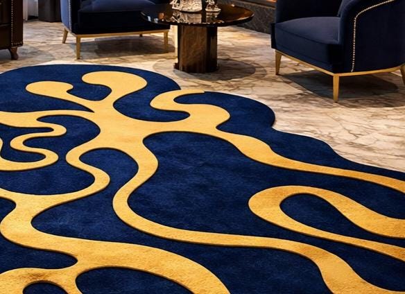 Luxury Abstract Hand Tufted Wool Rug – Navy Blue & Gold - Etsy