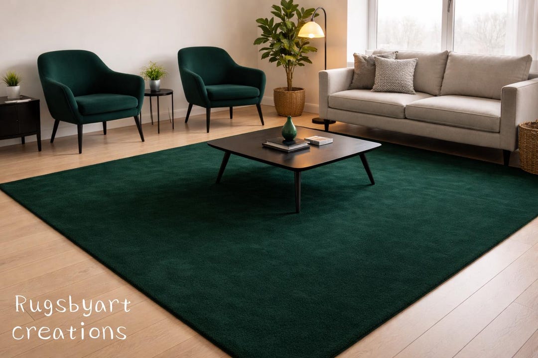 Emerald Green Hand Tufted Wool Rug – Minimalist Living Room Carpet ...