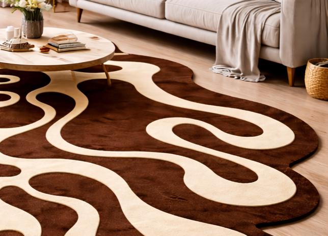 Irregular Abstract Area Rug Modern Abstract Irregular Shape Wool Rug – Brown & Beige Contemporary ...