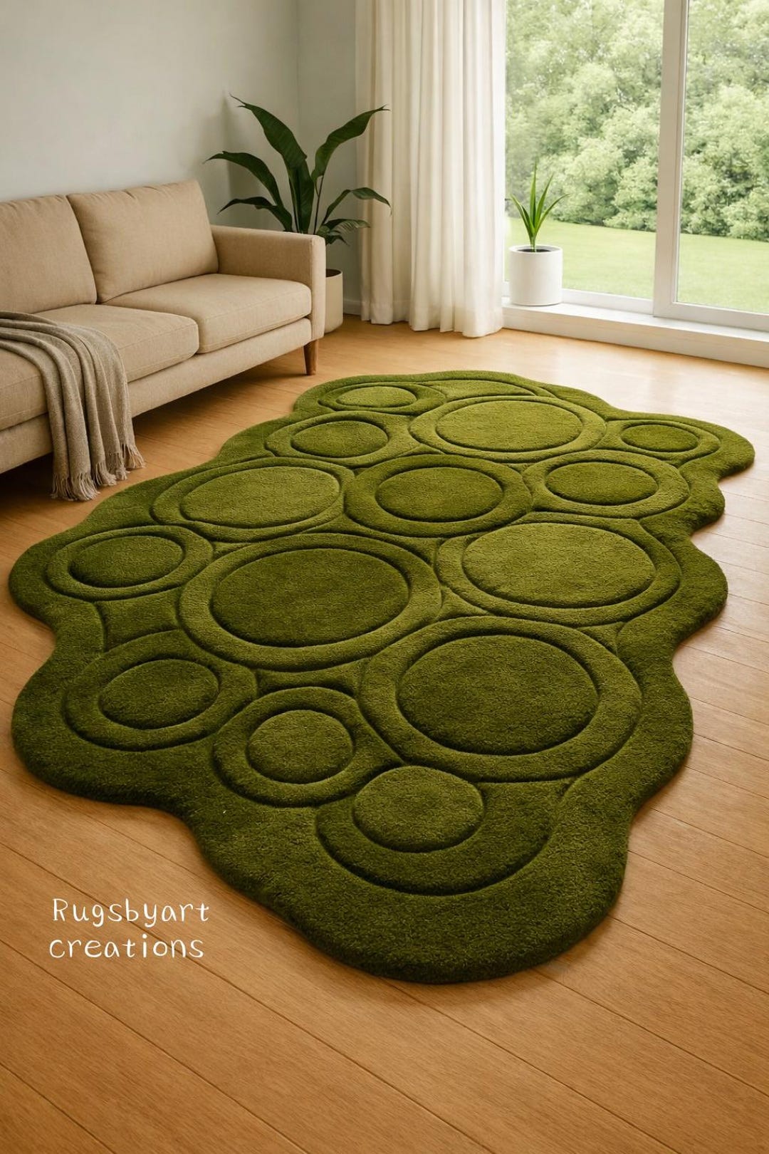 Olive Green Rugs Pattern Handmade Olive Green Sculpted Wool Rug – Contemporary Bubble Pattern ...