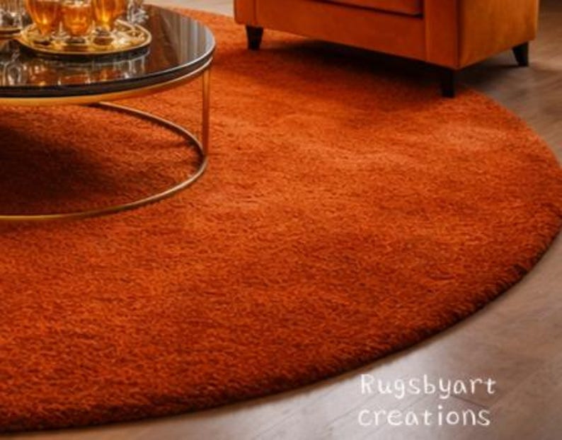 Luxury Orange Round Rug – Plush Shaggy Carpet for Royal Living Room ...