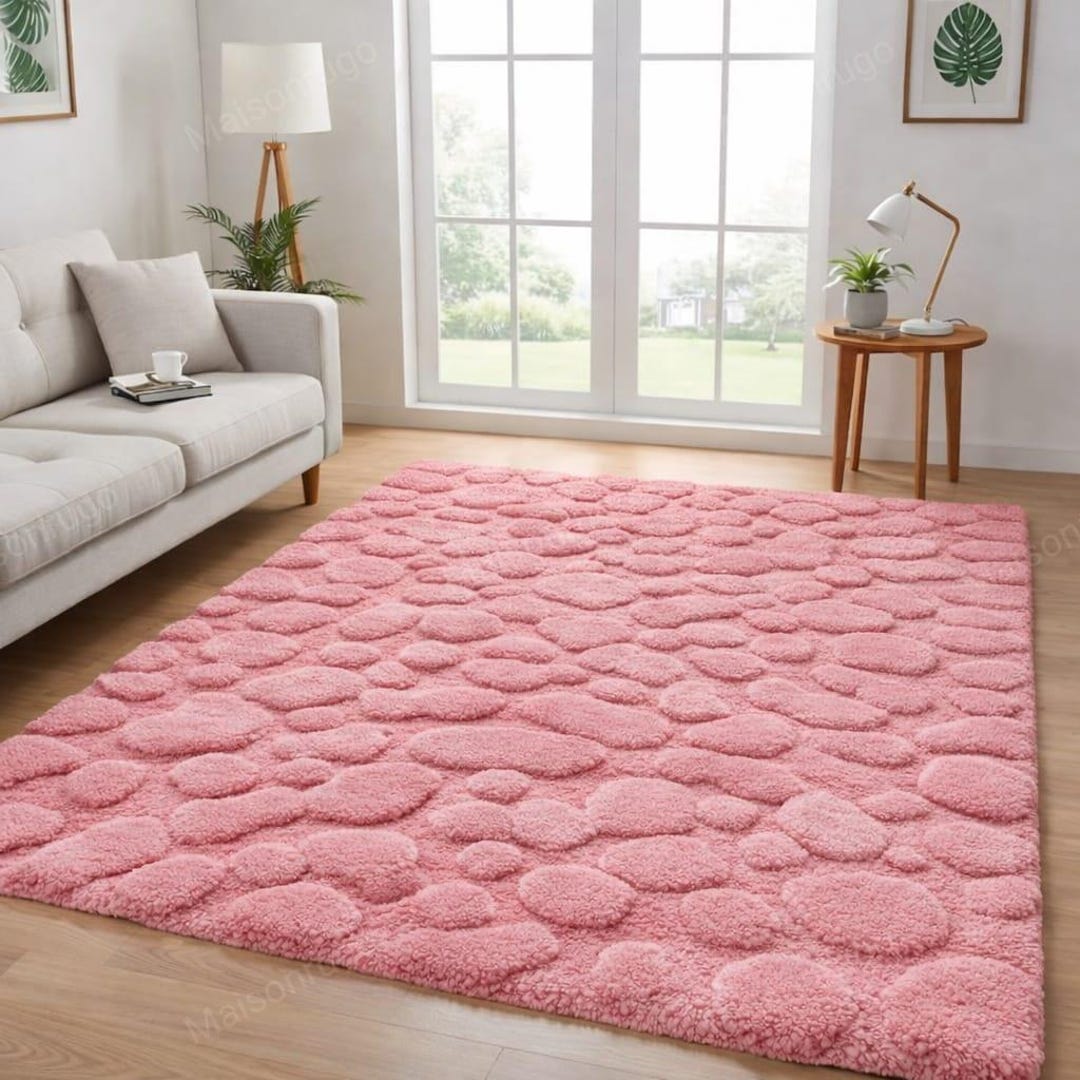 Textured Rug Pink Bubble Hand Tufted Pink Wool Rug Texture Area Modern Bedroom Carpet ...