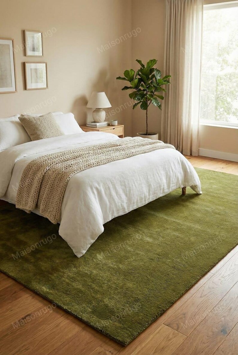 Hand Tufted Olive Green Wool Rug Modern Minimalist Carpet - Etsy