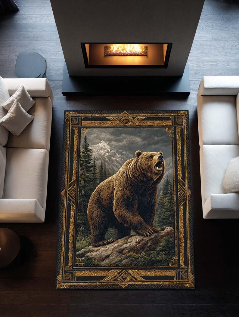 Bear Forest Rug – Rustic Cabin Decor Animal Print Area Carpet - Etsy