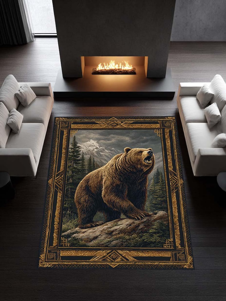 Bear Forest Rug – Rustic Cabin Decor Animal Print Area Carpet - Etsy