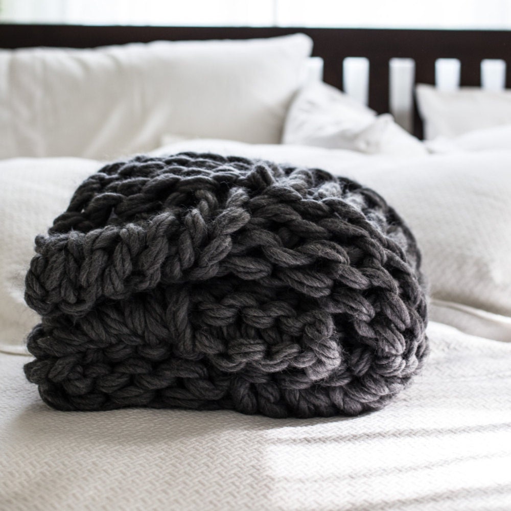 Chunky Knit Throw Blanket Pattern arm Knitting - Etsy