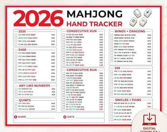 2026 Mahjong Hand Tracker, Mahjong americano imprimible, Mah Jongg, cuadro de mando de Mahjong, Noche de juegos de Mahjong, Descarga digital PDF