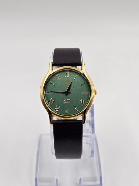 Seiko Slim Green Dial Quartz Watch  Gold Case, Roman Numerals, Vintage  Dress Style - Etsy Israel