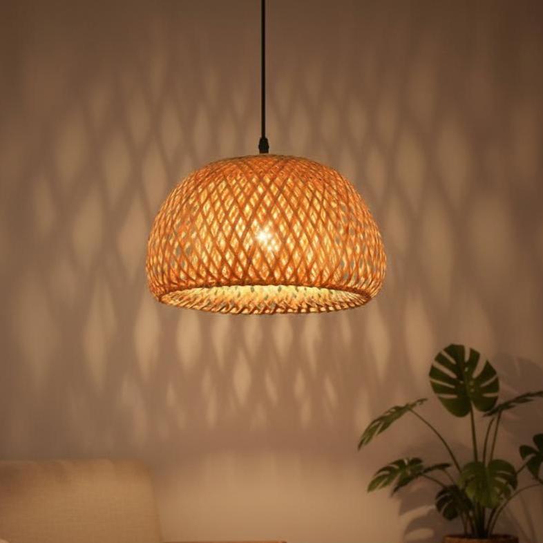 2x Rattan Lampenschirme Rund, Naturfarben, Für Hängelampe E27 - Boho Design, Handgeflochten