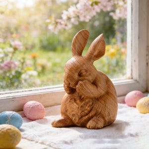 Wooden Bunny Decor, Easter Rabbit Figurine, Spring Farmhouse Table Decoration, Rustic Wood Animal Gift, Gift For Kids, Birthday Gift