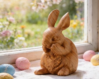 Decoración de conejito de madera, figura de conejo de Pascua, decoración de mesa de granja de primavera, regalo rústico de animal de madera, regalo para niños, regalo de cumpleaños