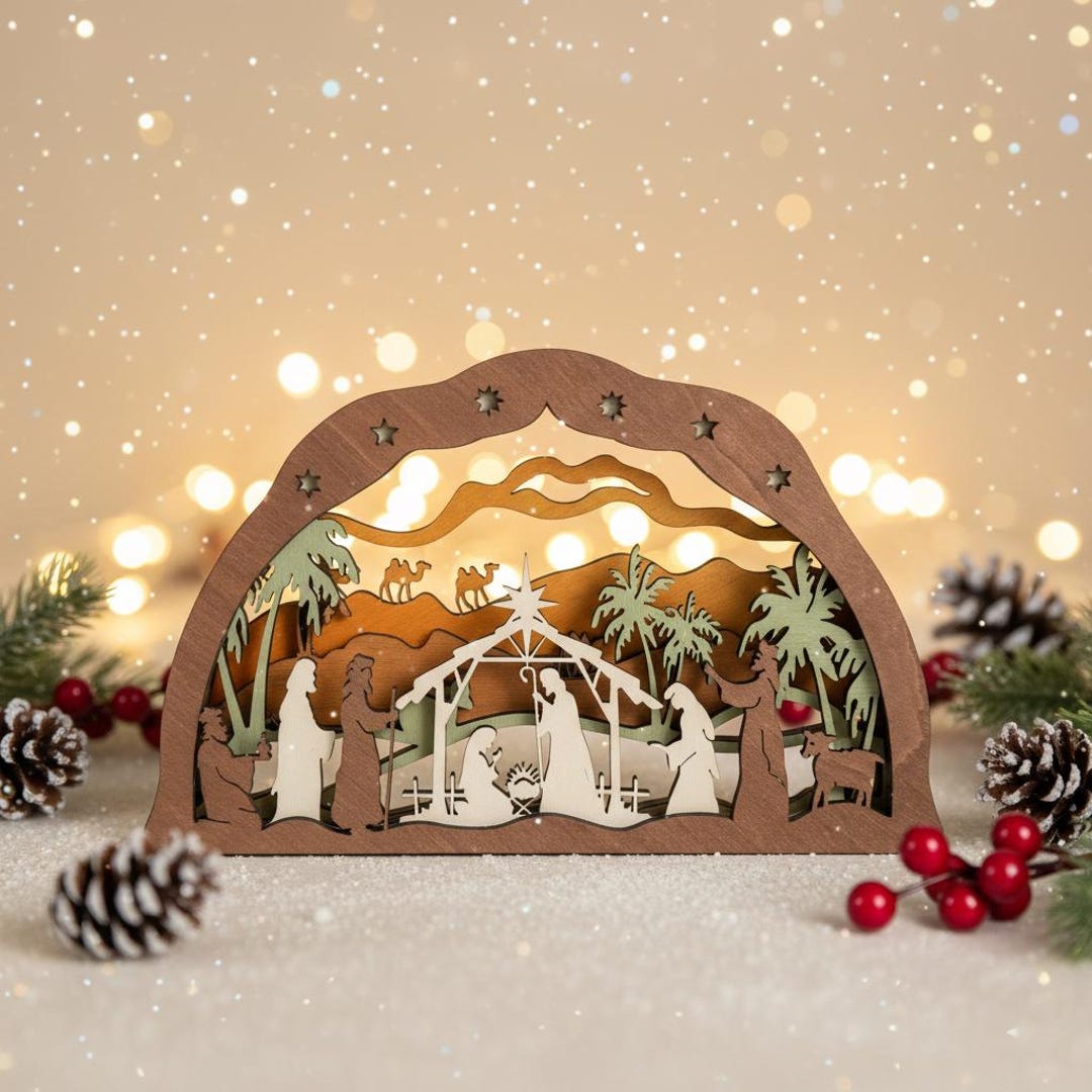 Wooden Nativity Scene Decor • Layered Wood Christmas Nativity • Holy ...