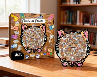 Wooden Cat Puzzle for Adults & Kids, 135PCS Cute Animal Jigsaw Gift, Cat-Shaped Wooden Puzzle, Unique Gift for Cat Lovers, Stress Relief Toy