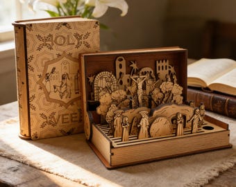 Diorama de madera de Semana Santa, decoración cristiana de Pascua, rompecabezas de madera cortado con láser, regalo religioso, altar católico para el hogar, regalo cristiano