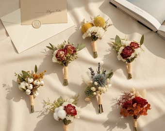 Mini ramos rústicos de flores secas / Recuerdos de boda bohemios / Conjunto de flores secas / Arreglos florales estilo boutonniere / Decoración natural para el hogar