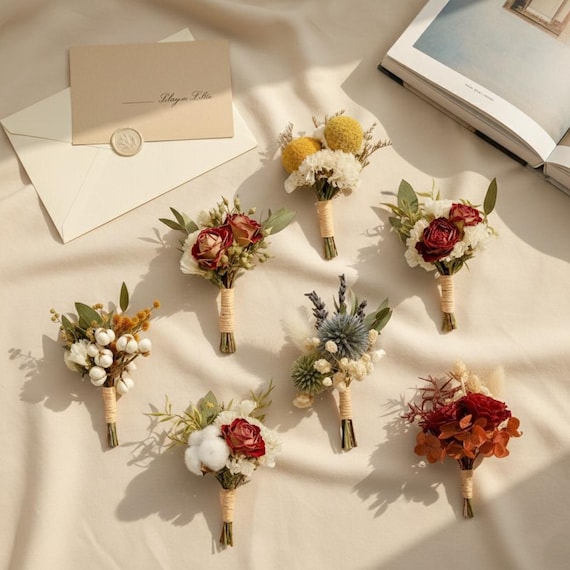 Rustic Dried Flower Mini Bouquets | Boho Wedding Favors | Dried Floral Bundle Set | Boutonniere Style Arrangements | Natural Home Décor