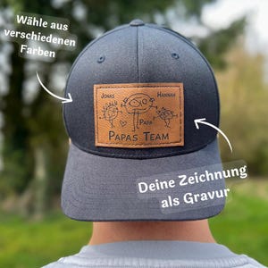 Personalisierte Basecap mit deiner Zeichnung graviert | individuelles Lederlabel mit Wunschmotiv | Lederpatch | Cap | Vatertagsgeschenk