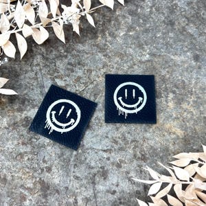 Kunstleder Patch | waschbar | Aufnäher | smiley | Metallic