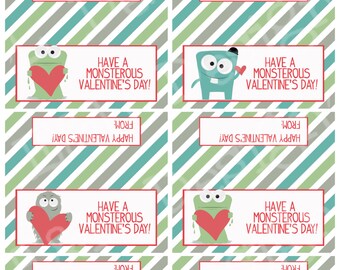 Valentine Monster Treat Bag Toppers, Valentine's Day, Printable, Instant Download, Digital