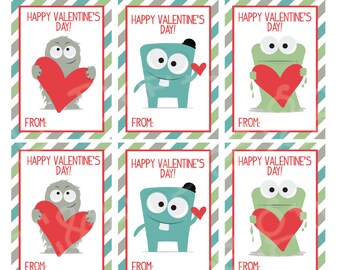 Monster Valentine's Day Cards (set of 9) , Valentine's Day Cards, Printable,Instant Download, Digital