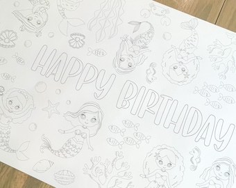 Mermaid Coloring Table Runner, Mermaid Birthday Coloring Page, Mermaid Giant Coloring Poster, Coloring, Party Decorations, Mermaid, Custom