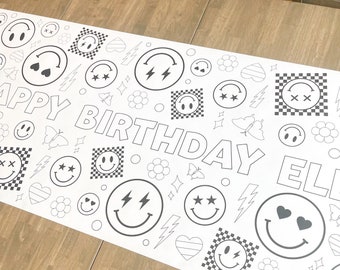 Smiley Face Coloring Table Runner, Happy Girl Birthday Coloring Page, Smiley Giant Coloring Poster, Coloring, Party Decorations, Smiley