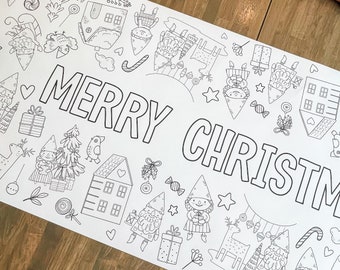 Christmas Gnome Party Coloring Table Runner, Christmas Gnome Coloring Page, Giant Coloring Poster, Party Decorations, Coloring Table Cloth