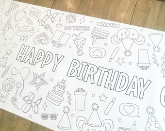 Happy Birthday Coloring Table Runner, Happy Birthday Themed, Coloring Page, Giant Coloring Poster, Coloring, Party Animal, Birthday Party