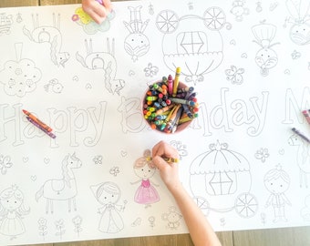 Fairytale Coloring Table Runner, Fairytale Birthday Coloring Page, Princess Giant Coloring Poster, Party Decorations, Coloring Table Cloth