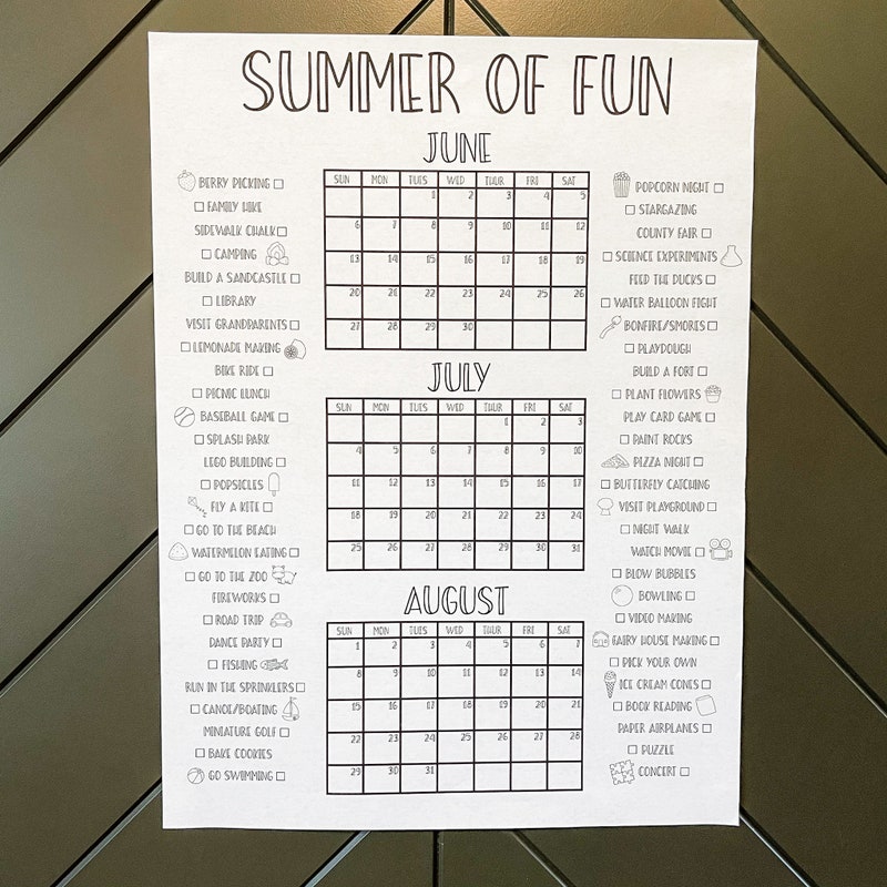 2025 Summer Fun Calendar Etsy