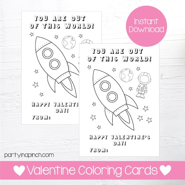 Rocket Valentine Coloring Pages, Rocket Valentine, Valentine's Day, Outspace Coloring, Printable Coloring Card, Instant Download, Digital
